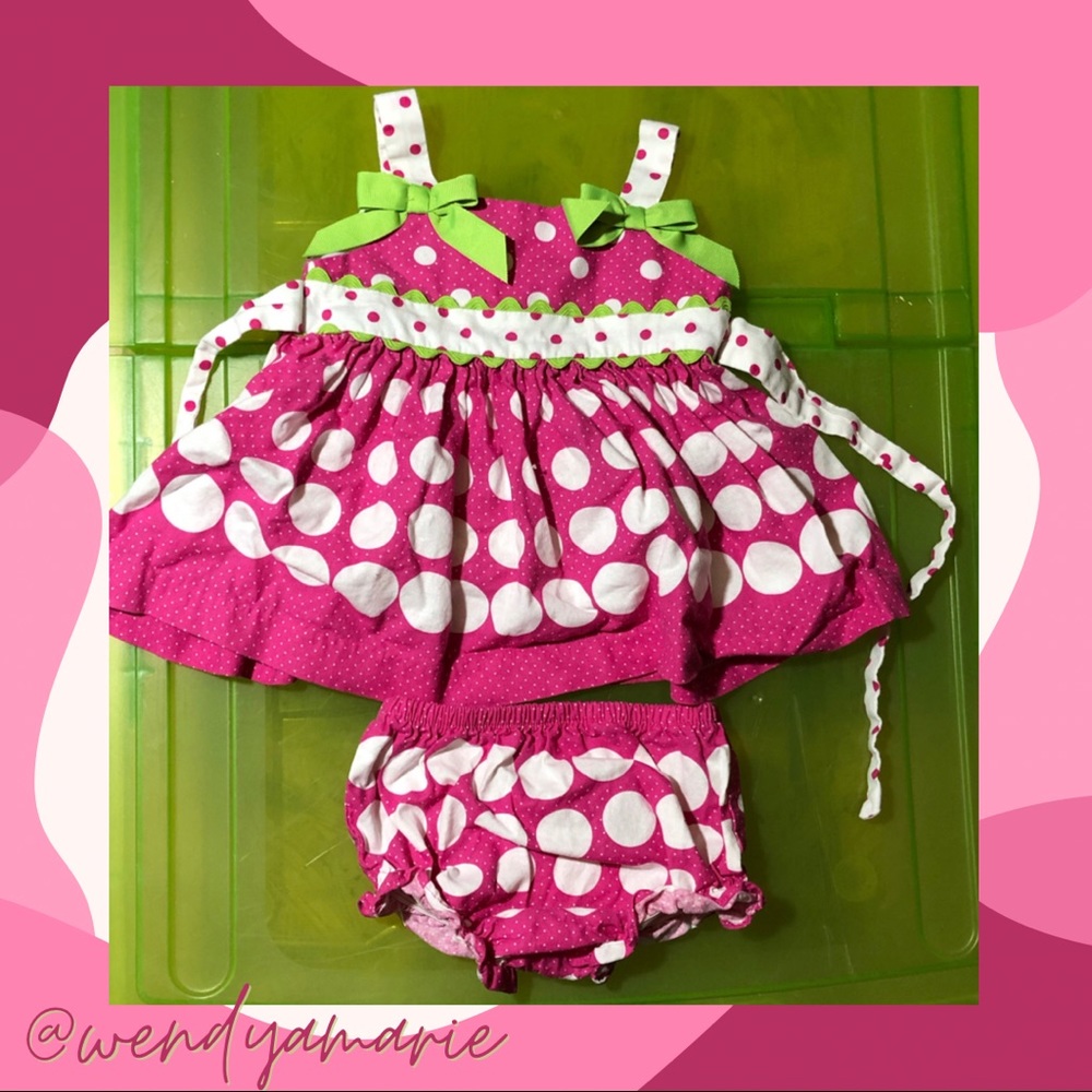💐Polka Dot dress with Bloomers/Diaper Cover